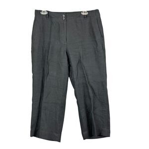 Talbots Petites Linen Crop Pants Heritage Fit Wide Straight Leg Black Womens 12P